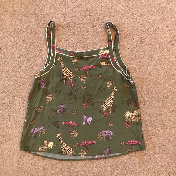 ModCloth Safari Print Tank Top Womens XL Green Giraffe Lion Tiger - Picture 3 of 9
